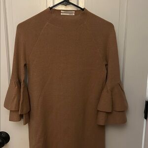 Anthropologie Camel Ruffle Sleeve Dress